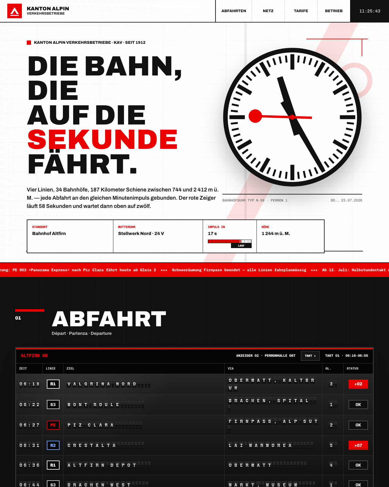 Live view of Kanton Alpin Verkehrsbetriebe — Auf die Sekunde