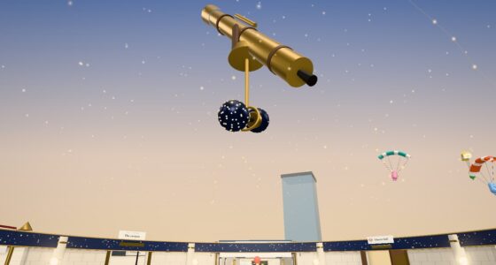 Inside AI IV: a stone rotunda with a star-studded frieze, a star projector and a giant brass telescope turning overhead