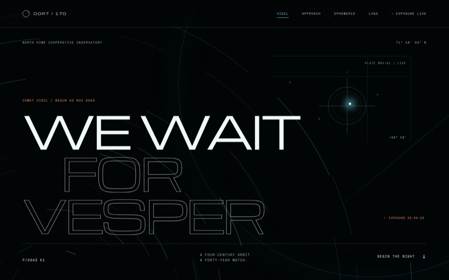 OORT — Comet Vigil for P/2043 K1 Vesper — Persistent elapsed-time exposure